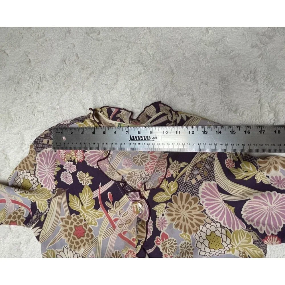 Vintage Loco Lindo Women's Small Ruffle Neck Popover Top Flared Sleeve Blouse - Picture 6 of 10